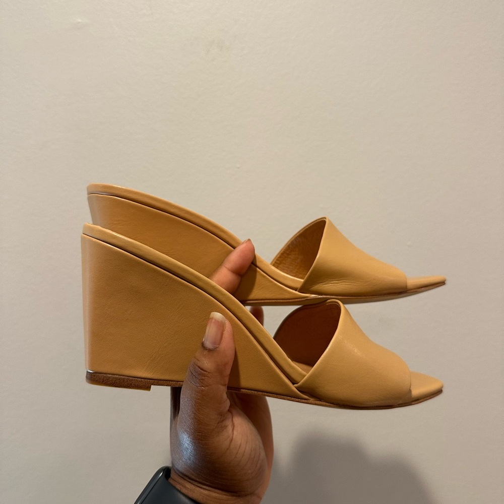 JEFFREY CAMPBELL APPETIT WEDGE SANDAL NUDE LEATHER size 8.5